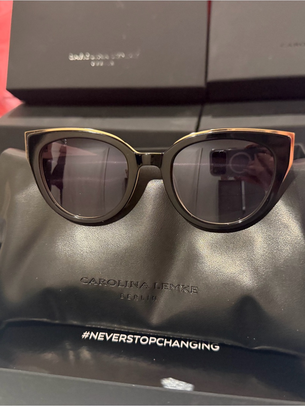 Carolina Lemke Oversized cat eye  Sunglasses - Black & Gold Trim two tone - Picture 9 of 13